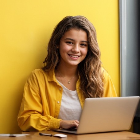 Junge Frau an Laptop - Kinderzahnarztpraxis Wiesbaden
